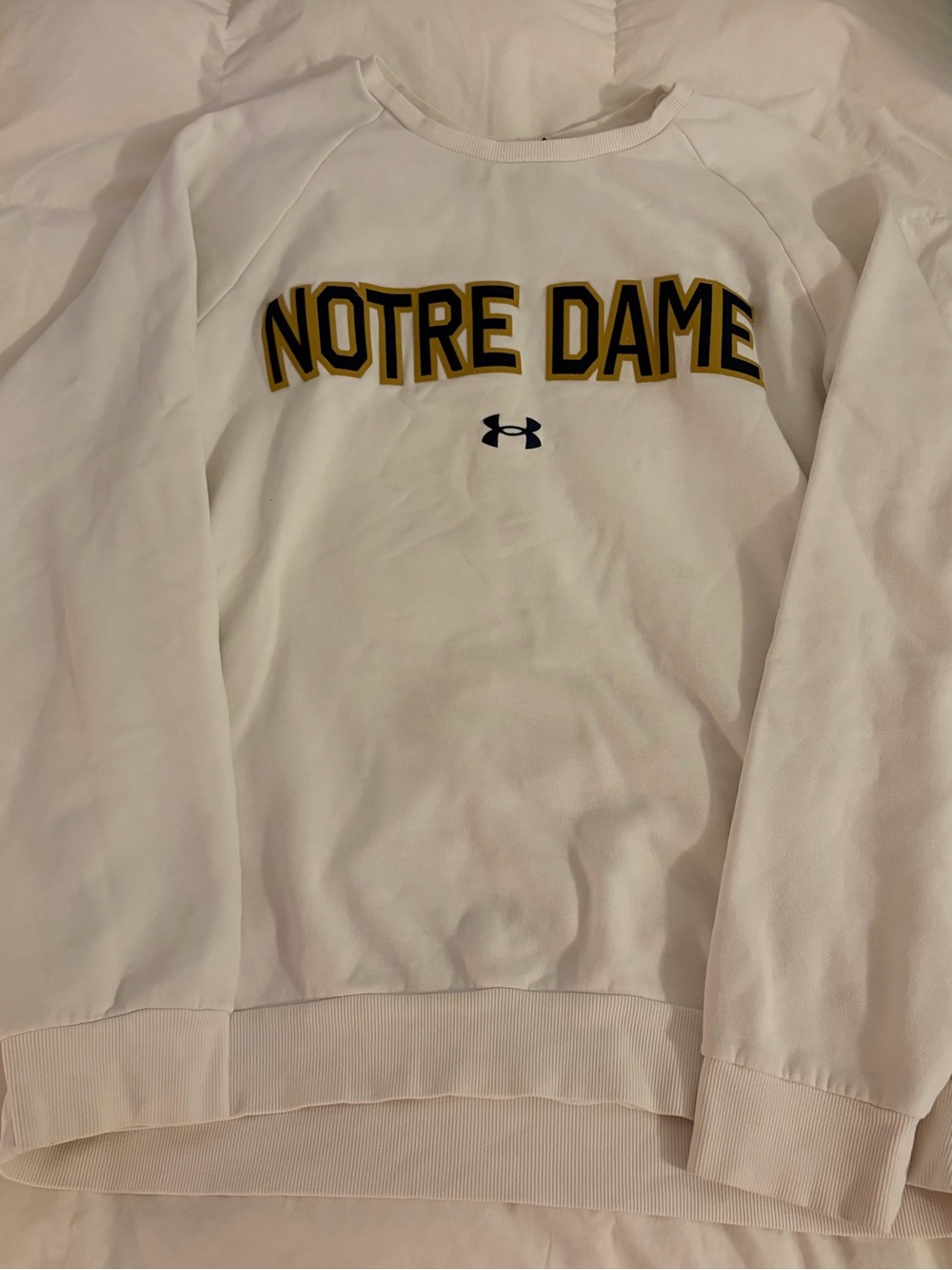 Under Armour White Notre Dame Pullover Sweatshirt with Gold Lettering